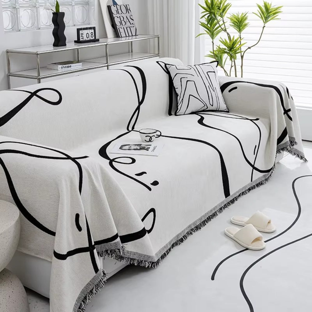 Maliben | Abstract Line Reversible Chenille Sofa Cover