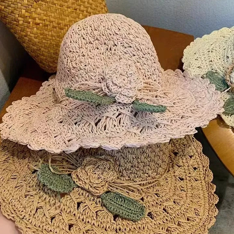 Maliben Crochet Straw Sun Hat — Hand-Woven with Ruffle Detail
