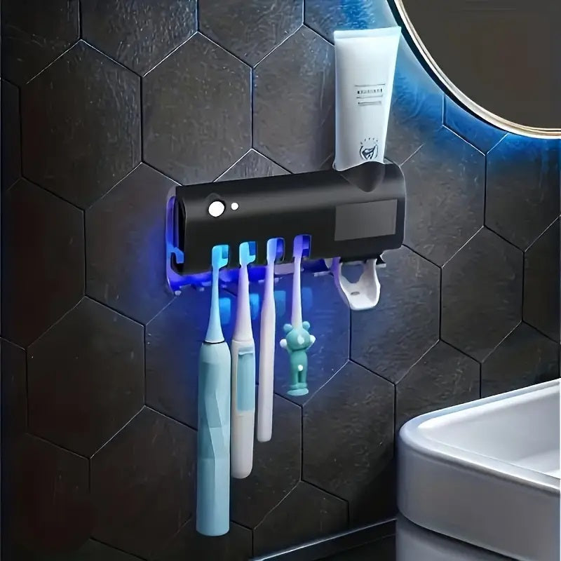Maliben Smart UV Light Sterilizer Toothbrush Holder, Wall Mounted Toothpaste Dispenser