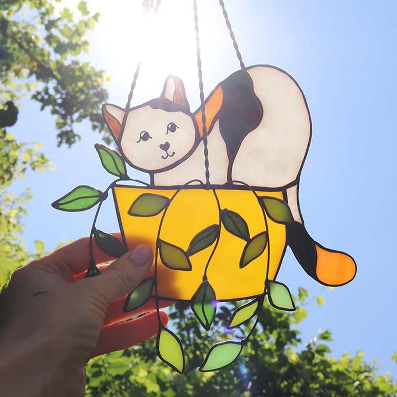 MAliben | Cat In a Flowerpot Suncatcher Window Hangins