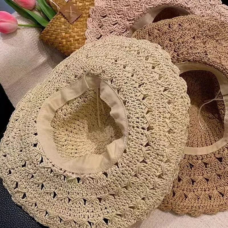 Maliben Crochet Straw Sun Hat — Hand-Woven with Ruffle Detail