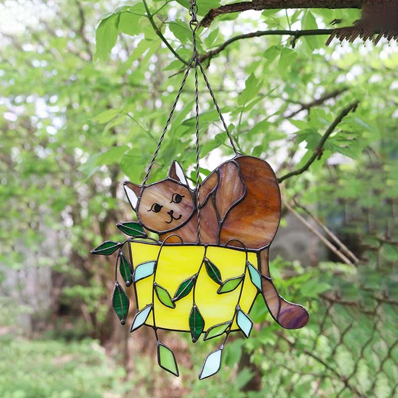 MAliben | Cat In a Flowerpot Suncatcher Window Hangins