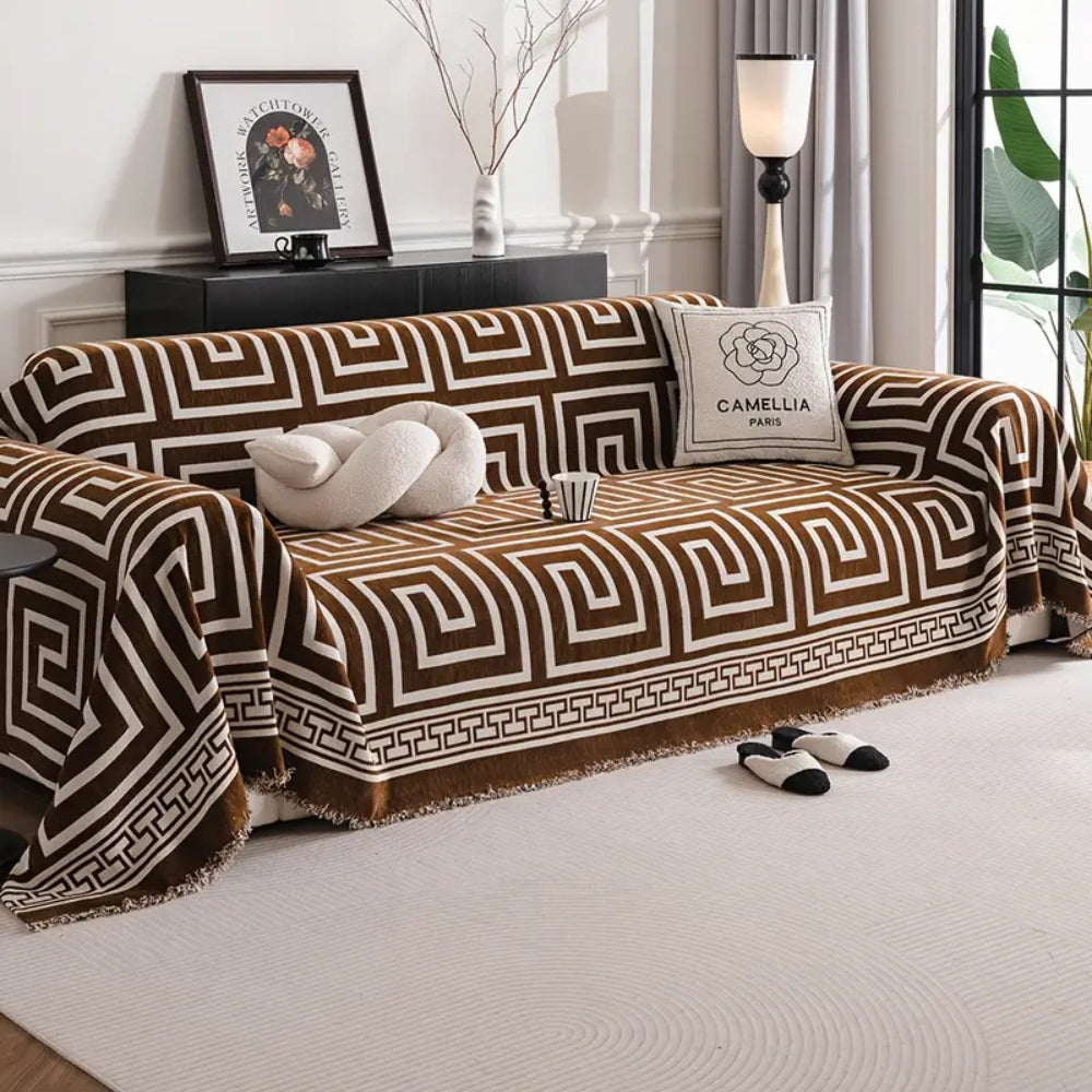 Maliben | Meander Tassels Chenille Sofa Cover