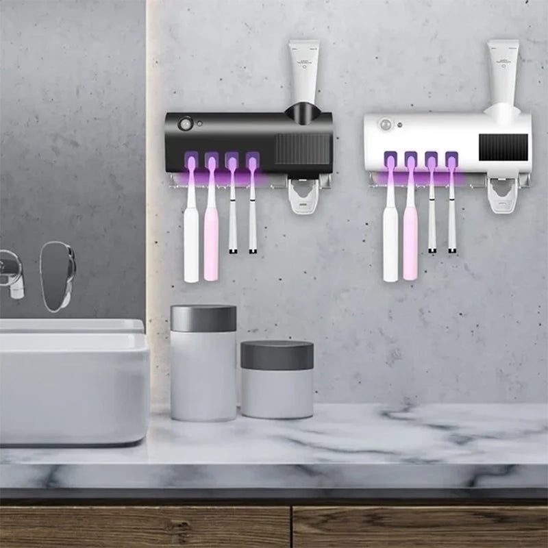 Maliben Smart UV Light Sterilizer Toothbrush Holder, Wall Mounted Toothpaste Dispenser
