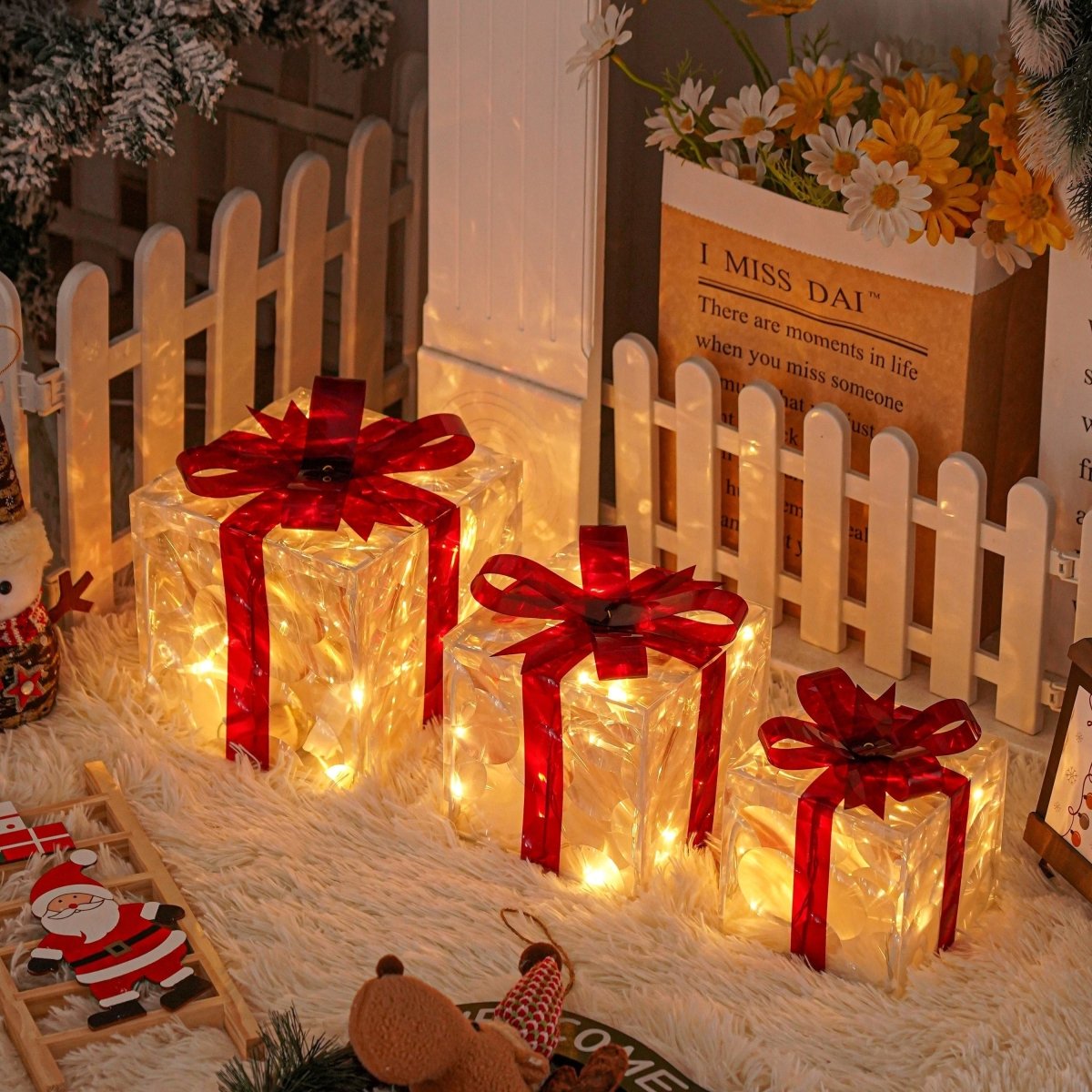 Maliben | Luminous Gifts - Set Of 3 Illuminated Boxes - Christmas Decoration For Indoor And Outdoor