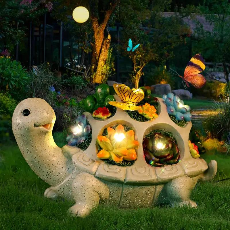 Maliben | Solaro Turtle Garden | Solar Turtle Statue With Led & Succulents | For Garden, Terrace & Balcony