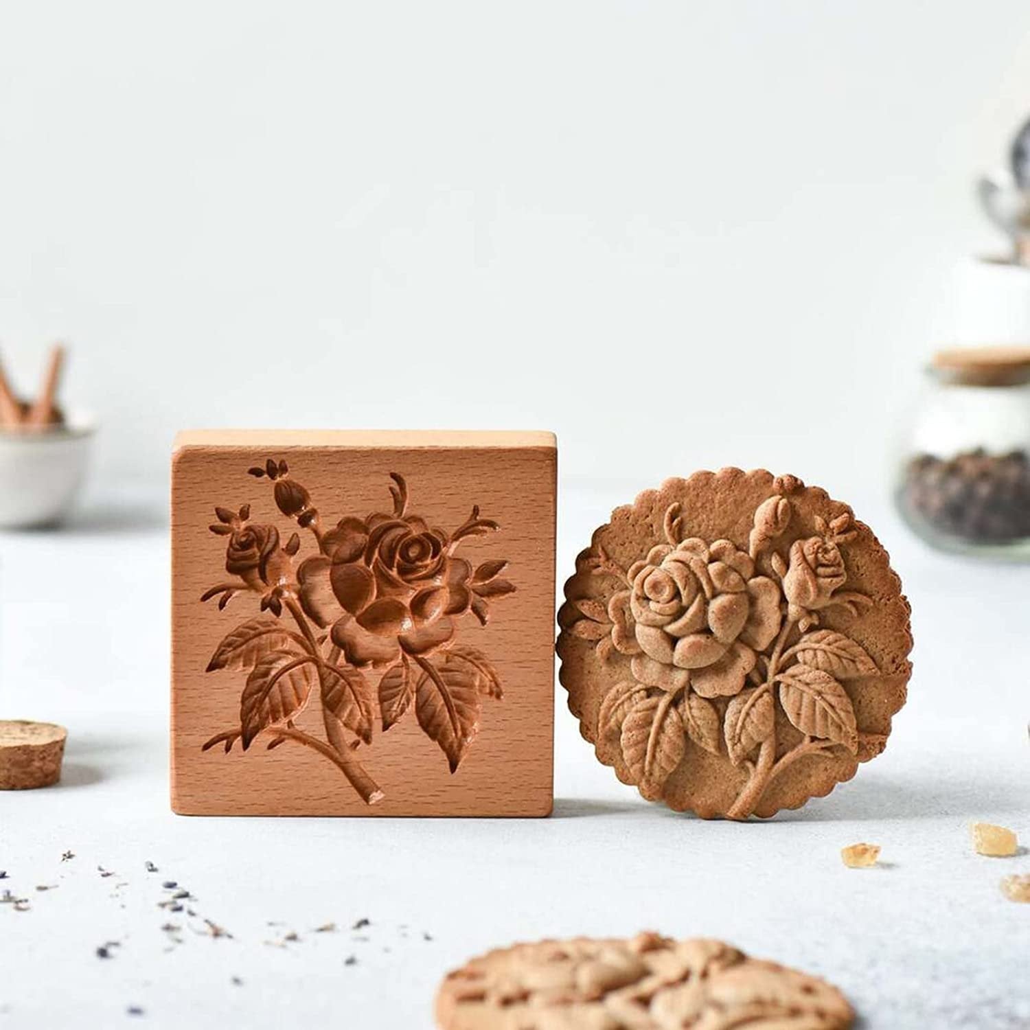 Maliben | Wooden Cookie Mold Set | Engraved Pastry Stamps | Gingerbread & Biscuit Press