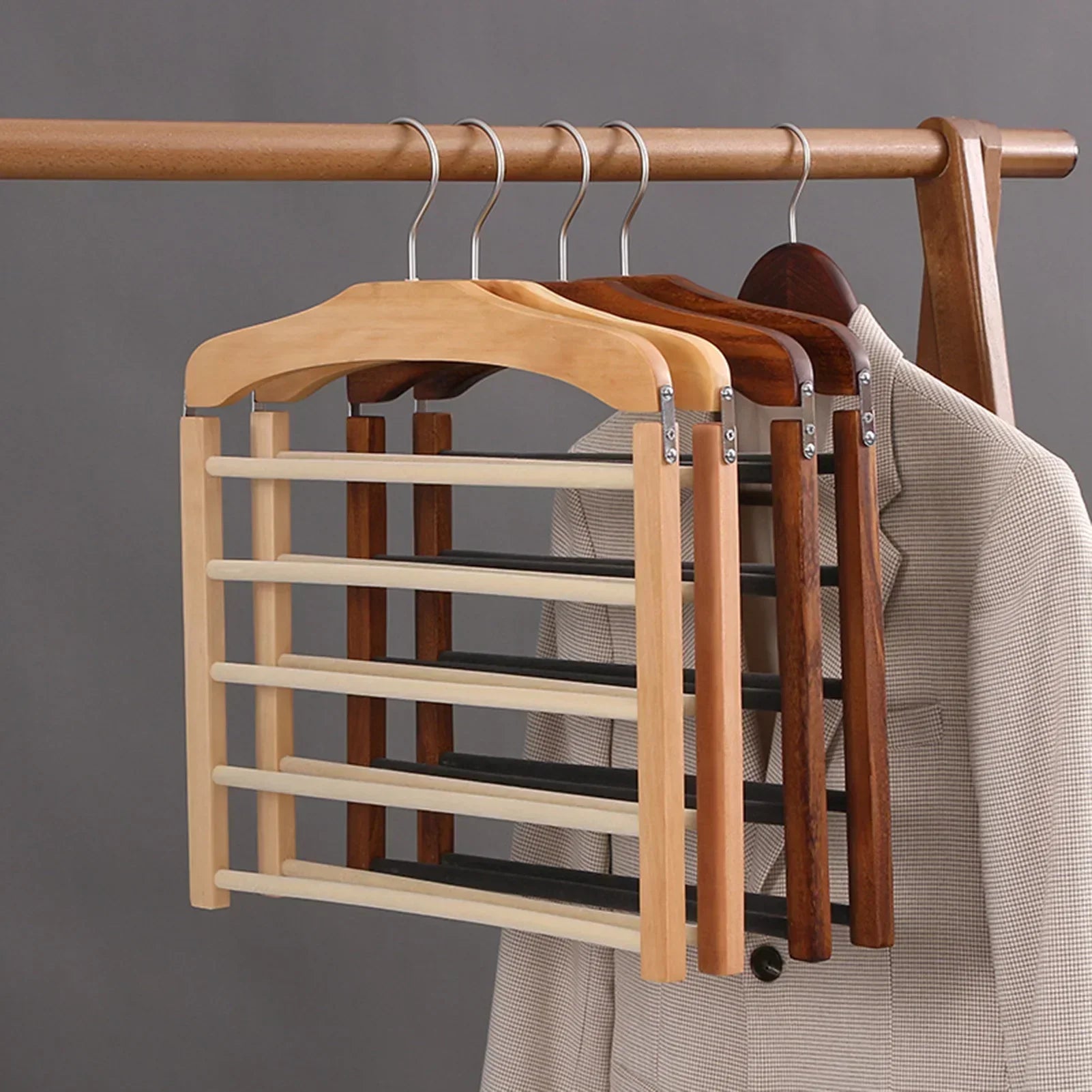 Maliben | Space-Saving Wooden Multi-Pants Hanger
