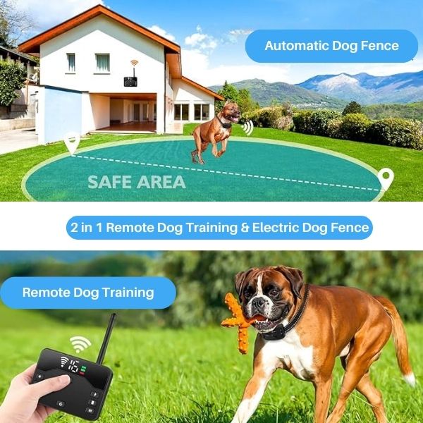 Maliben | 2-in-1 Wireless Pet Training Collars and Dog Fence Sound Check Electric and Vibrating Shock Dog Collar Fence From 65 to 1640 Feet