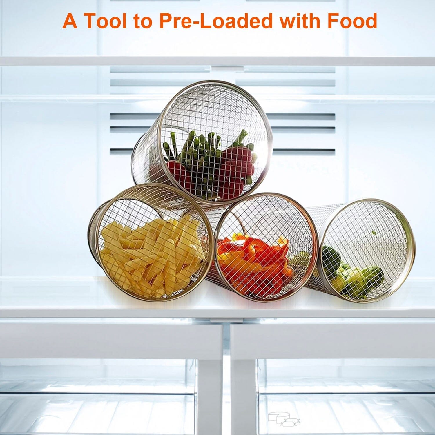 Maliben | 2-Piece: Portable Bbq Rolling Basket Round Stainless Steel Grill