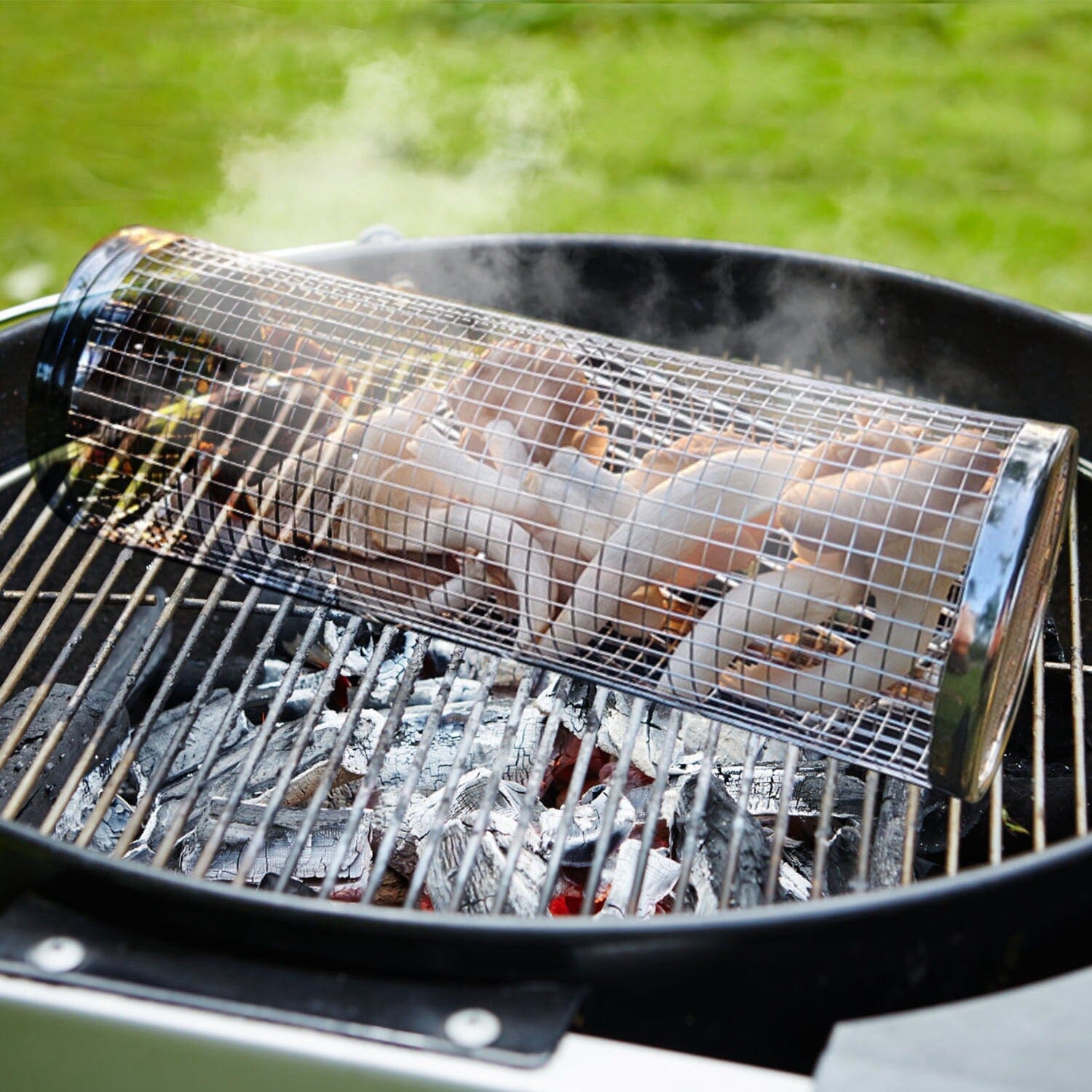 Maliben | 2-Piece: Portable Bbq Rolling Basket Round Stainless Steel Grill