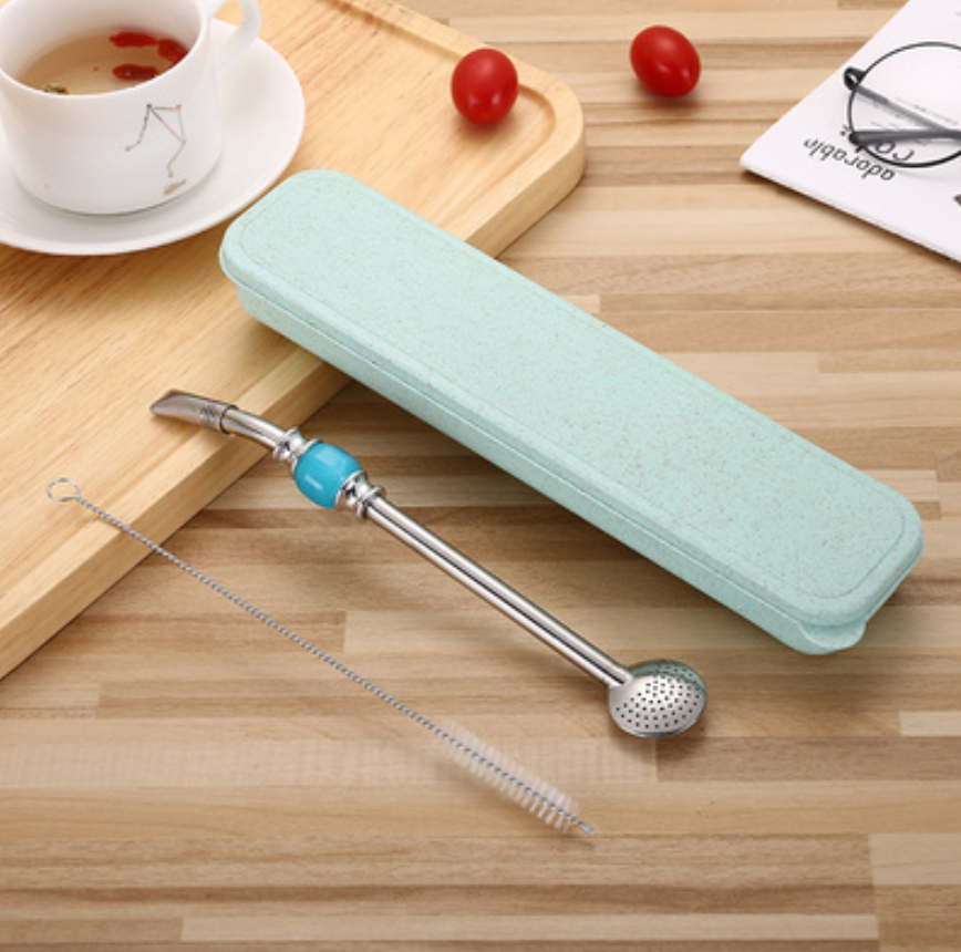 Maliben | Stainless Steel Reusable Drinking Straws With Filter Spoon, With Storage Box & Cleaning Brush