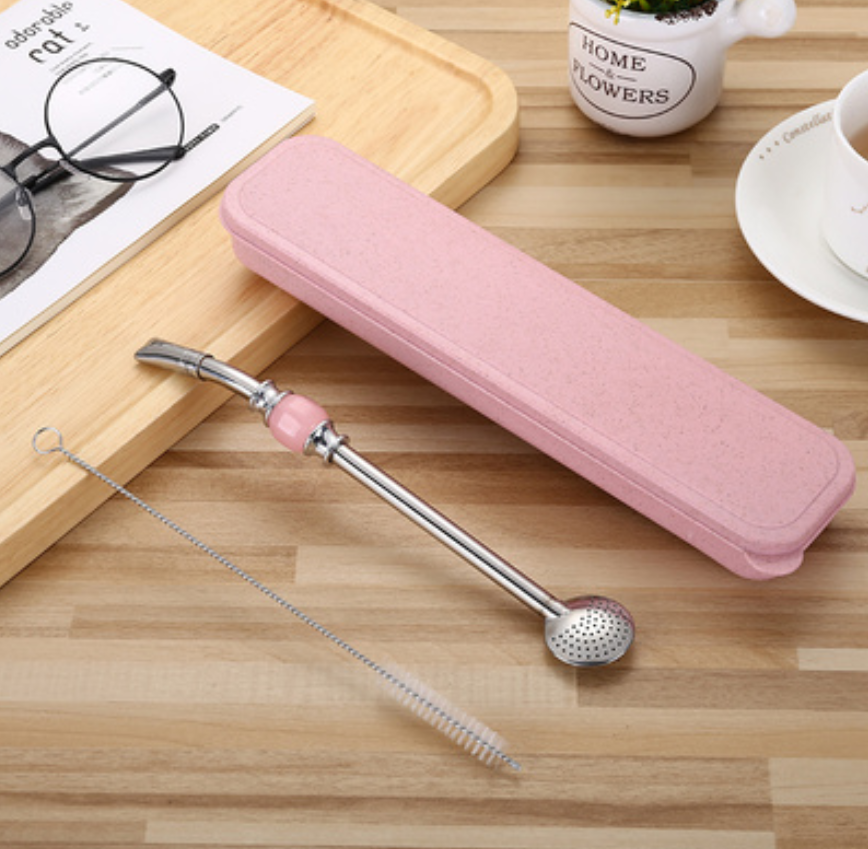 Maliben | Stainless Steel Reusable Drinking Straws With Filter Spoon, With Storage Box & Cleaning Brush