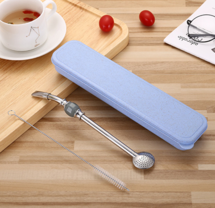 Maliben | Stainless Steel Reusable Drinking Straws With Filter Spoon, With Storage Box & Cleaning Brush