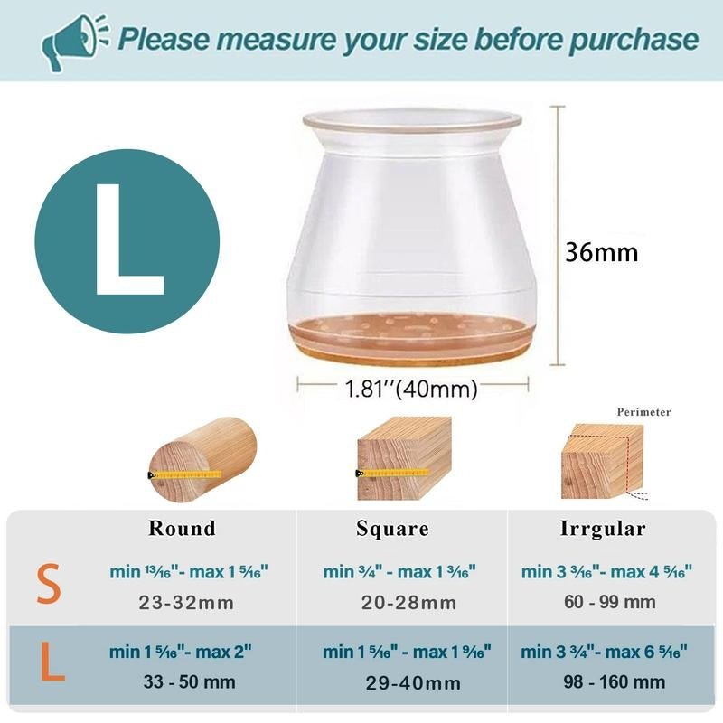 Maliben | Clear Silicone Chair Leg Caps With Integrated Felt Pads