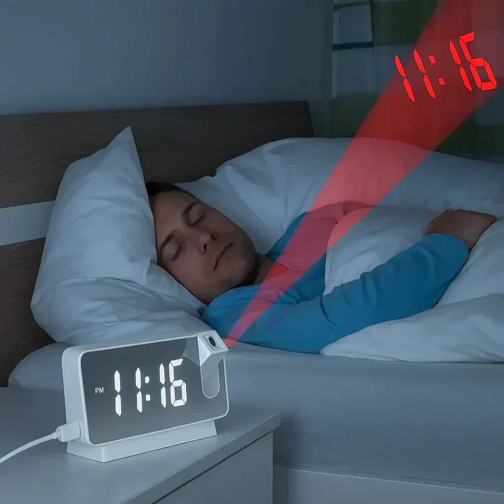 Maliben | Projection Alarm Clock | Led Display With Mirror Surface | Dual Alarms & Temperature | 19cm