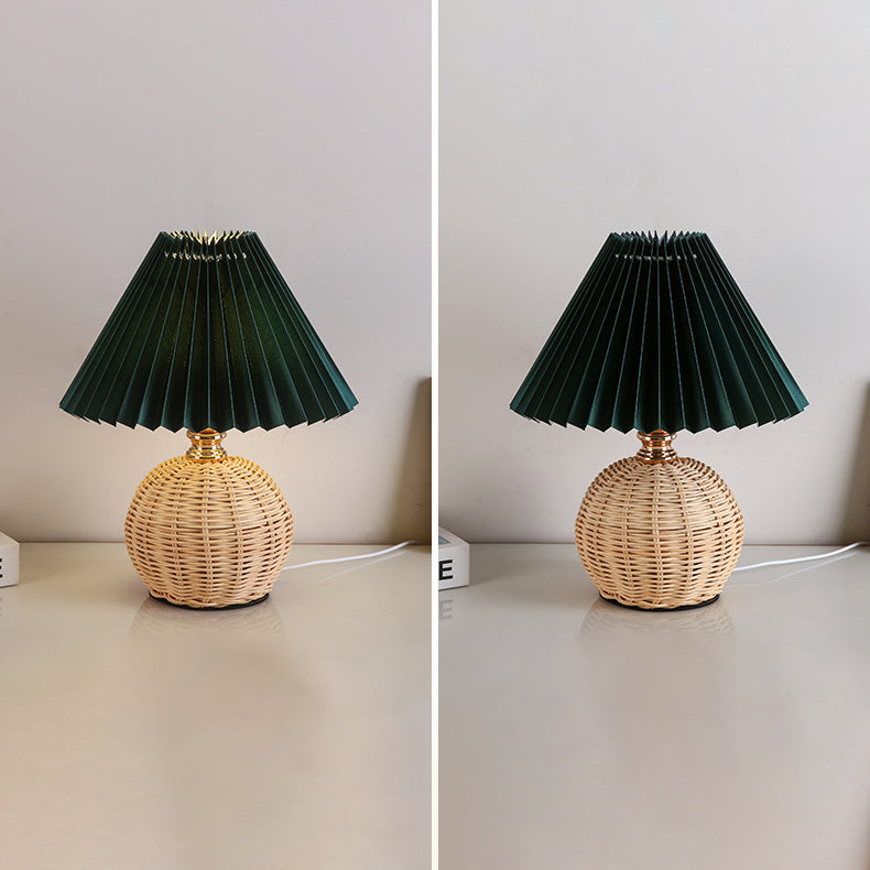 Maliben | Rattalume Nordic Led Table Lamp | Woven Rattan & Foldable Fabric Shade | Mood Light | Decor For The Bedroom