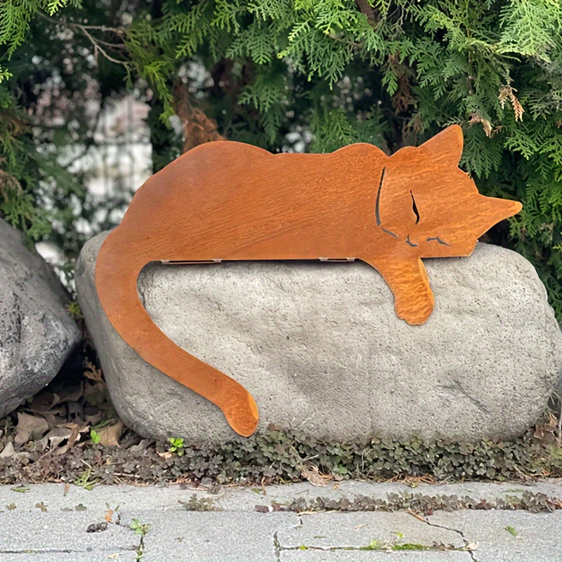 Maliben | Garden Figure Sleeping Cat | Rustic Design | Weatherproof Iron | Decorative Highlight For Outdoor Areas