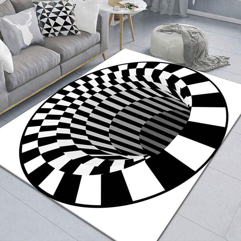Maliben | Modern Brain Deception 3d Carpet Black Synthetic Area Rug Machine Washable Stain Resistant Non-Slip Rug For Living Room