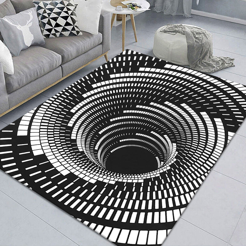 Maliben | Modern Brain Deception 3d Carpet Black Synthetic Area Rug Machine Washable Stain Resistant Non-Slip Rug For Living Room