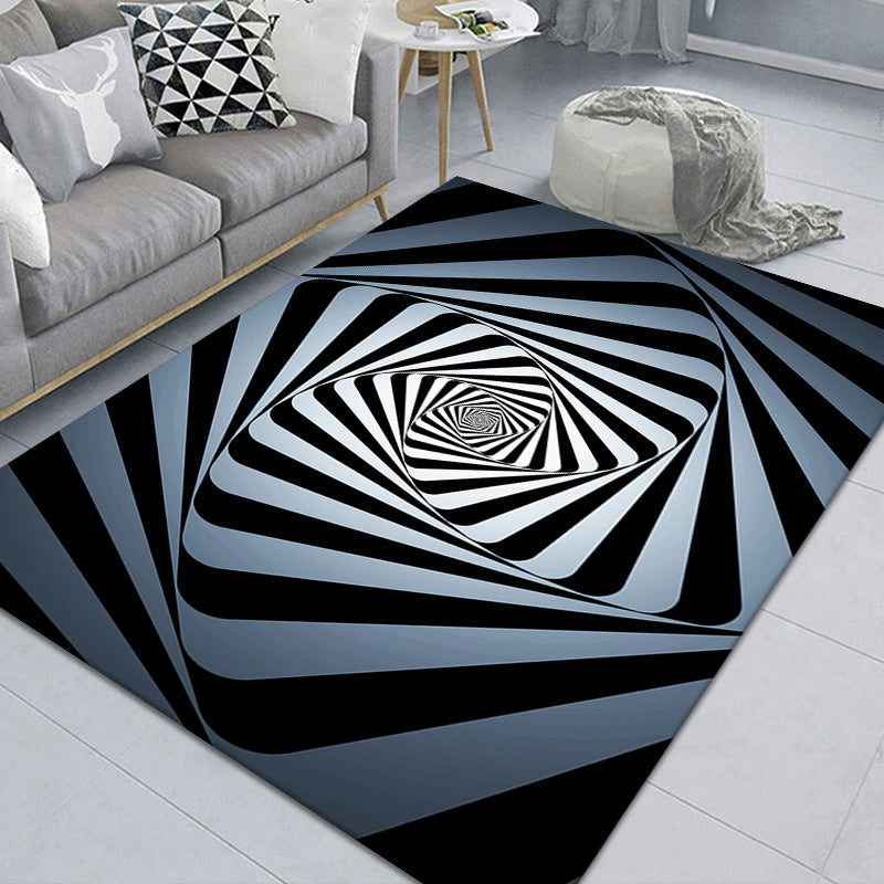 Maliben | Modern Brain Deception 3d Carpet Black Synthetic Area Rug Machine Washable Stain Resistant Non-Slip Rug For Living Room