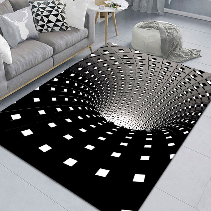 Maliben | Modern Brain Deception 3d Carpet Black Synthetic Area Rug Machine Washable Stain Resistant Non-Slip Rug For Living Room