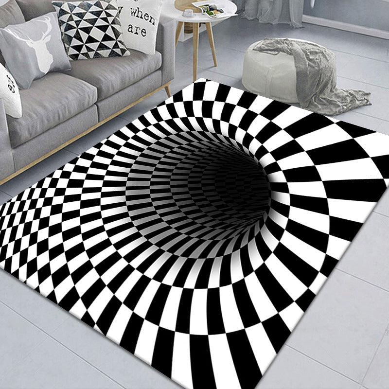 Maliben | Modern Brain Deception 3d Carpet Black Synthetic Area Rug Machine Washable Stain Resistant Non-Slip Rug For Living Room