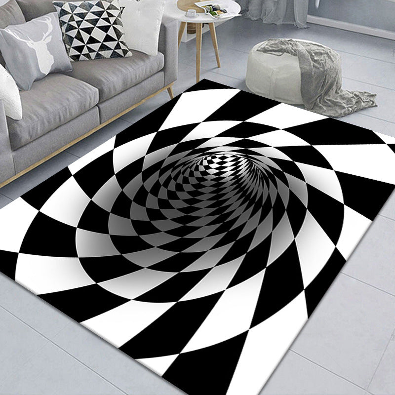 Maliben | Modern Brain Deception 3d Carpet Black Synthetic Area Rug Machine Washable Stain Resistant Non-Slip Rug For Living Room