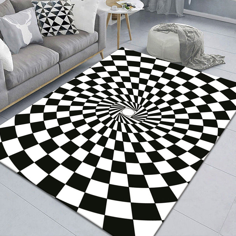 Maliben | Modern Brain Deception 3d Carpet Black Synthetic Area Rug Machine Washable Stain Resistant Non-Slip Rug For Living Room