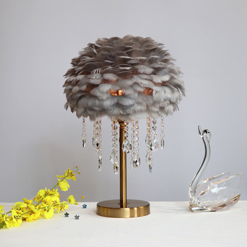 Maliben | Romantic Featherbeam - Modern Feather 1-Light Bed Lamp With Crystal Decor