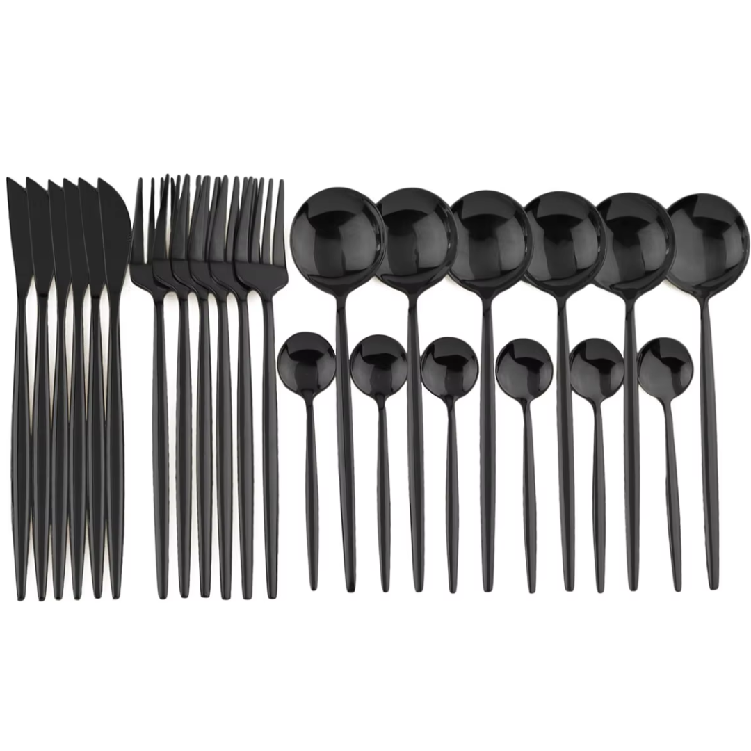 Maliben | Luxury 24-Piece Black Cutlery Set – Stainless Steel & Dishwasher Safe