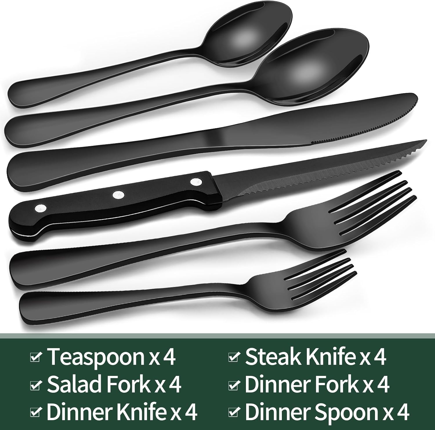 Maliben | Luxury 24-Piece Black Cutlery Set – Stainless Steel & Dishwasher Safe