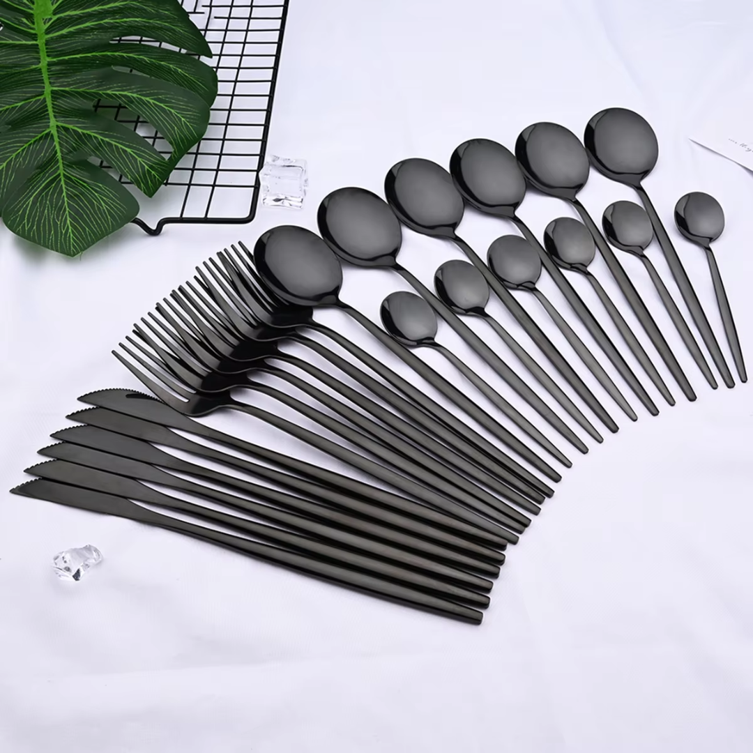 Maliben | Luxury 24-Piece Black Cutlery Set – Stainless Steel & Dishwasher Safe