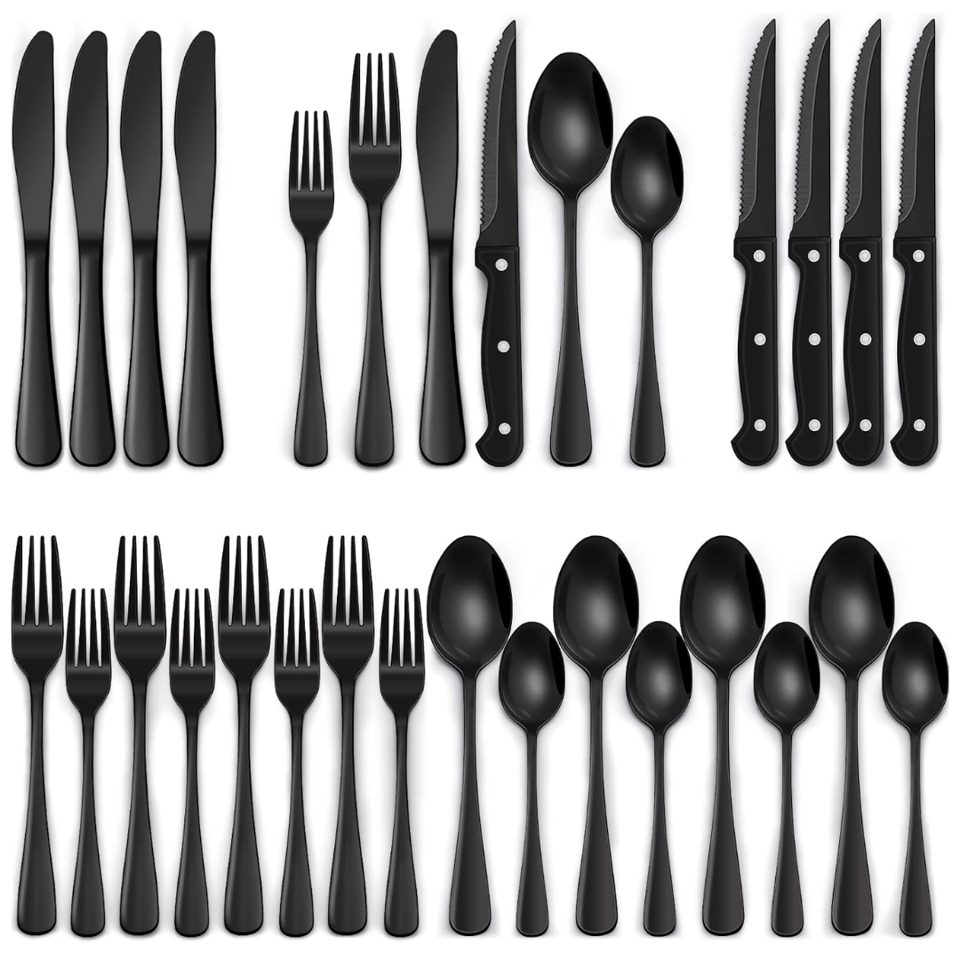 Maliben | Luxury 24-Piece Black Cutlery Set – Stainless Steel & Dishwasher Safe