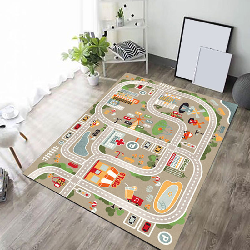 Maliben | Beautiful Car-Printed Carpet Multicolor Cotton Blend Area Rug Non-Slip Stain-Resistant Easy-Care Indoor Rug For Children