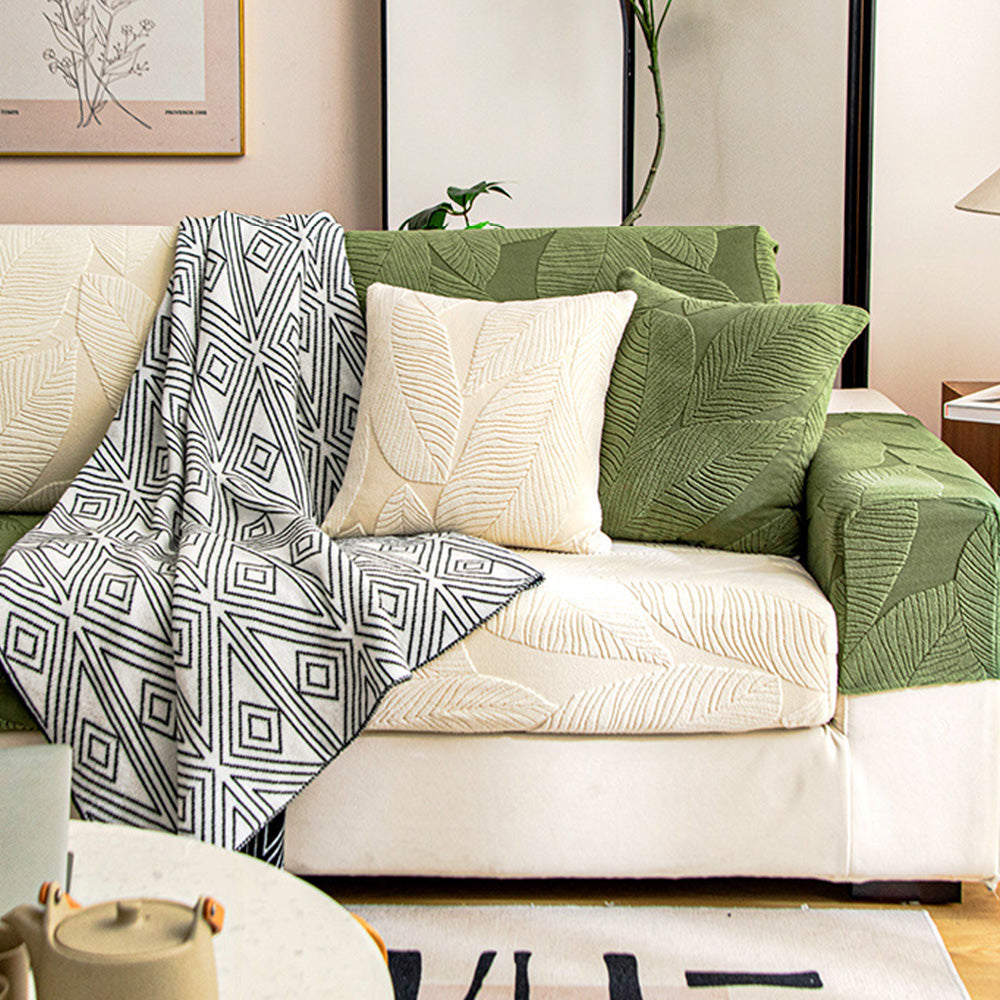 Maliben | Modern Leaf Jacquard Waterproof Anti-Scratch Stretch Full Cover Sofa Cover