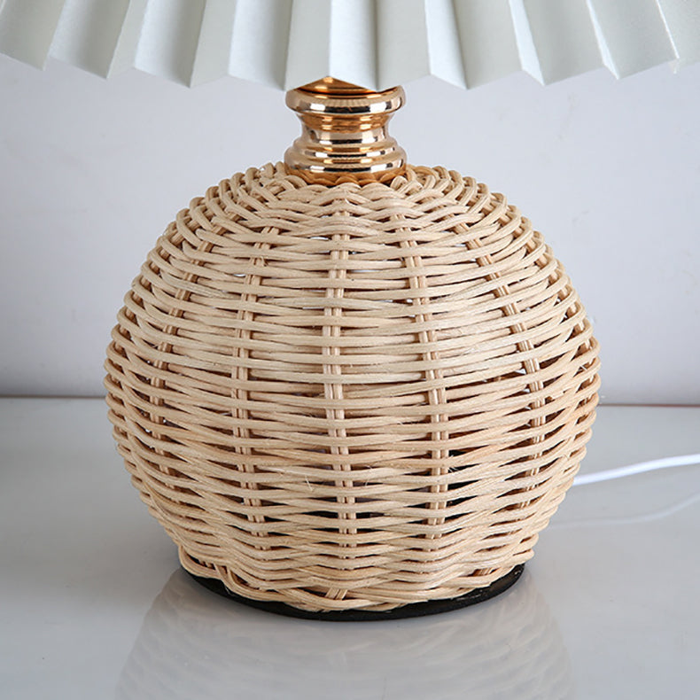 Maliben | Rattalume Nordic Led Table Lamp | Woven Rattan & Foldable Fabric Shade | Mood Light | Decor For The Bedroom