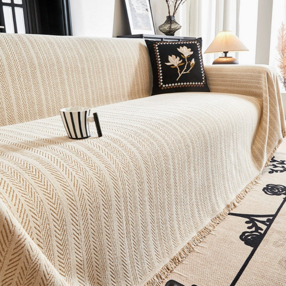 Maliben | Herringbone Chenille Tassels Sofa Cover