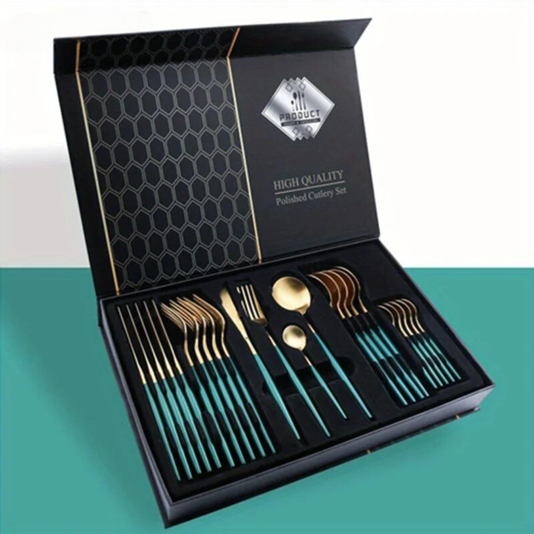 Maliben | Golden Cutlery Set Luxury – 24-Piece For Stylish Dining Experience