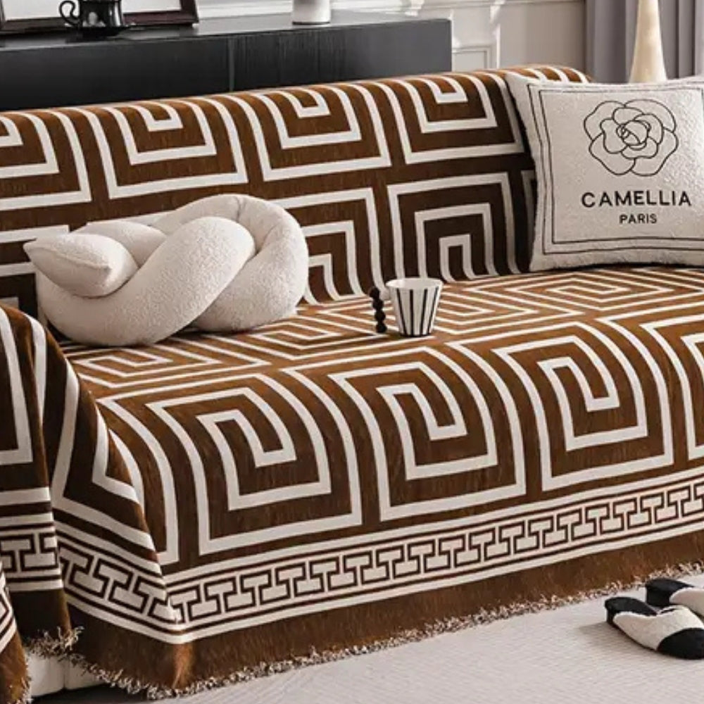 Maliben | Meander Tassels Chenille Sofa Cover