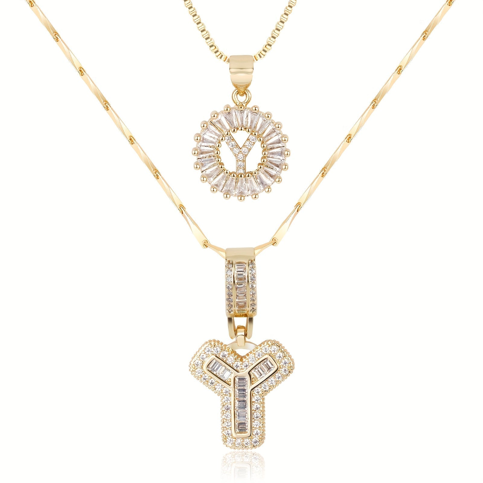 Maliben | 2pc 14k Diamond Letter Initial Necklaces