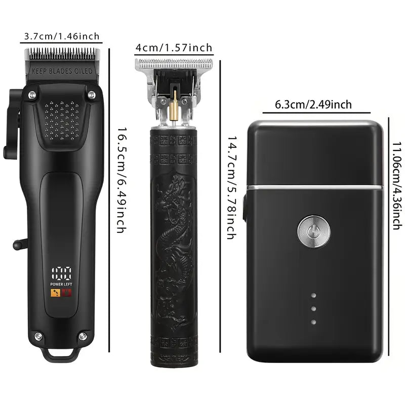 Maliben | Groommaster - 3-Piece Professional Hair And Beard Care Set For Men, Wireless Trimmers With Led Display, Usb Rechargeable