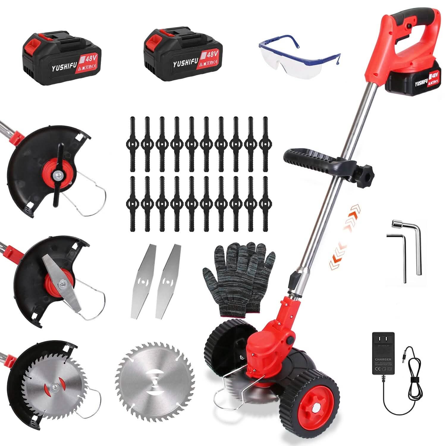 Maliben | 3-In-1 Electric Cordless Lawn Mower Battery-Powered Grass Cutter With Wheels Adjustable Head With 2 Pieces 2500mah Batteries