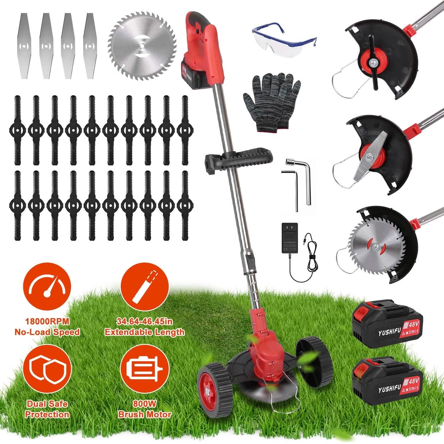 Maliben | 3-In-1 Electric Cordless Lawn Mower Battery-Powered Grass Cutter With Wheels Adjustable Head With 2 Pieces 2500mah Batteries