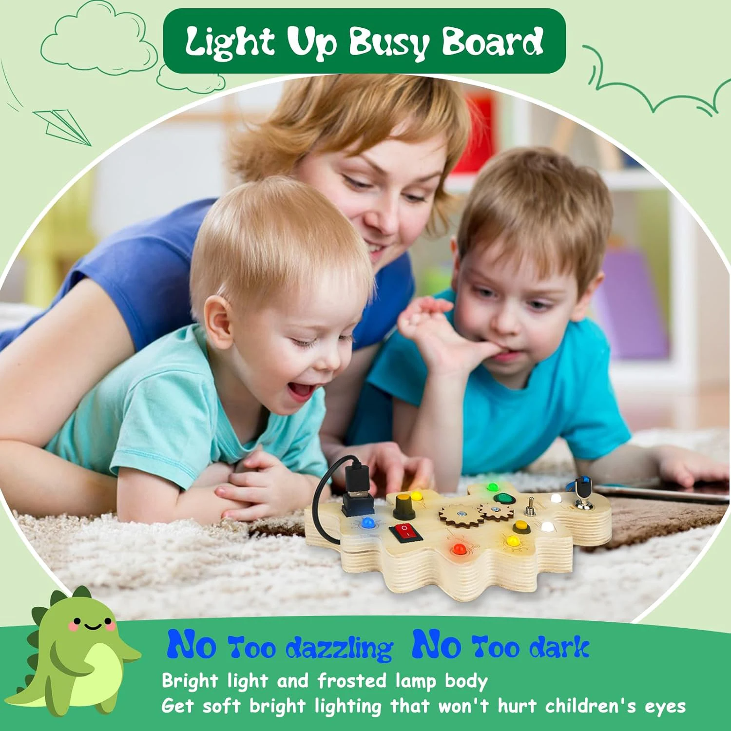 Maliben | Creative Dino Pinboard & Busy Board - For Toddlers Aged 2-4 Years