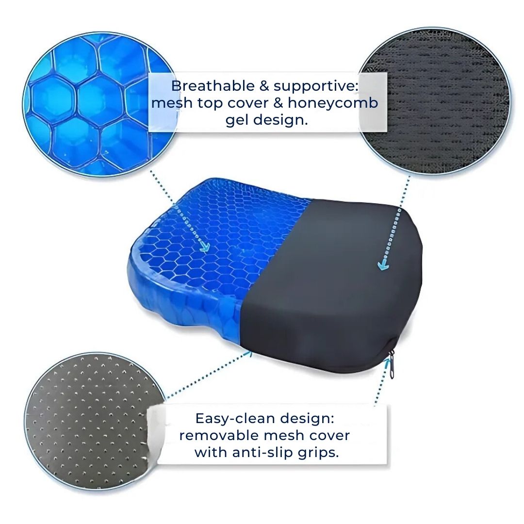 Maliben | Orthopedic Gel Seat Cushion | Pressure Relief, Tailbone Pain & Lower Back Support For Office Chair, Car & Wheelchair Use
