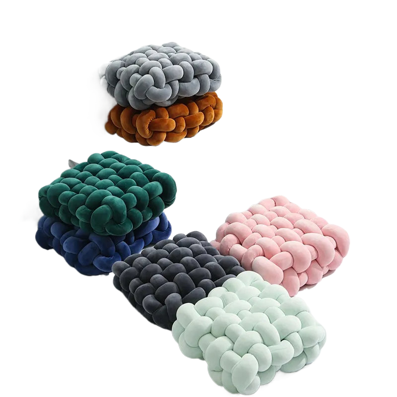Maliben | Living Room Soft Plush Knot Pillow Sofa Pillow Solid Color Square Handwoven Home Throw Pillow Square Woven Seat Cushion Pillow