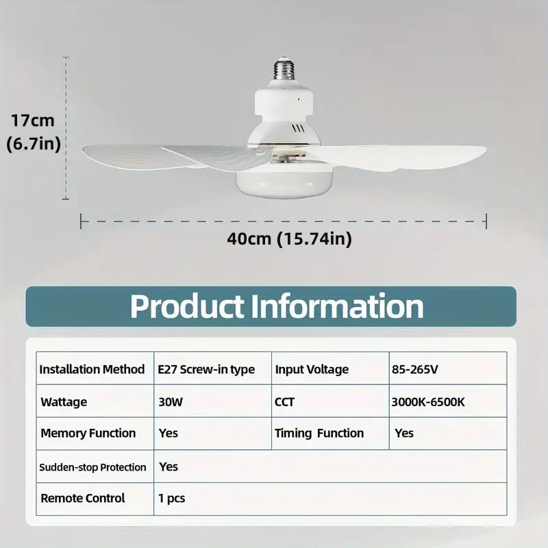 Maliben | 2-In-1 Portable Ceiling Fan & Light With Remote Control