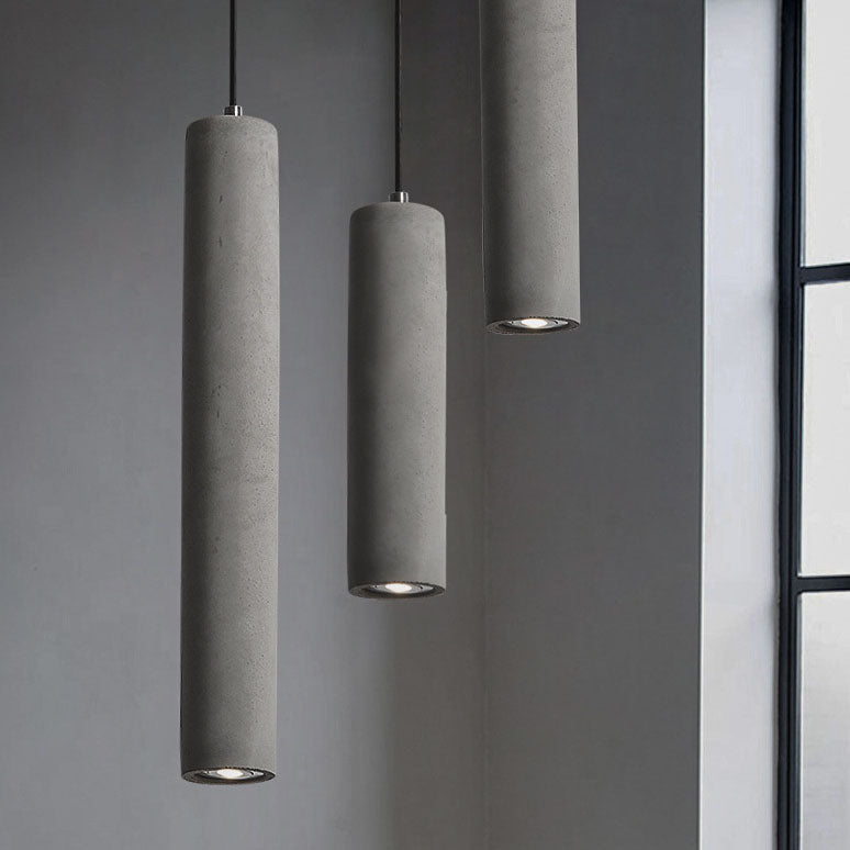 Maliben | Stonecast Industrial Cylinder Pendant Light Made Of Concrete | 1 Light | Smooth Or Rough Surface