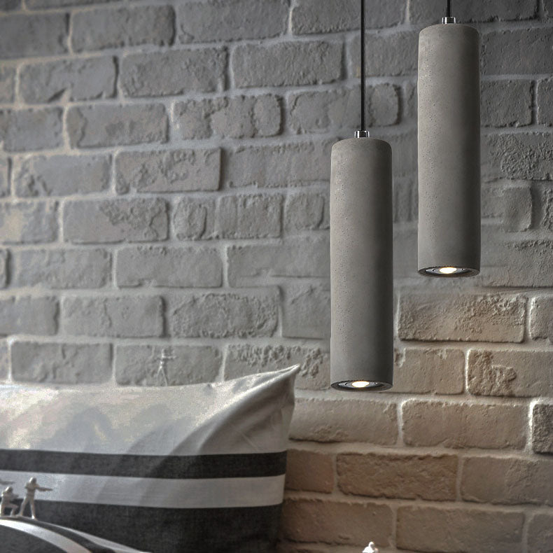 Maliben | Stonecast Industrial Cylinder Pendant Light Made Of Concrete | 1 Light | Smooth Or Rough Surface